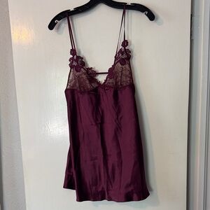 Silky Lace-Trim Chemise Slip in Burgundy
